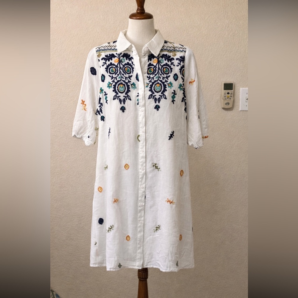 Kindred Boho Mini Dress Woven Shirt Dress Embroidered Floral. Sz‎ XLP. NWT
